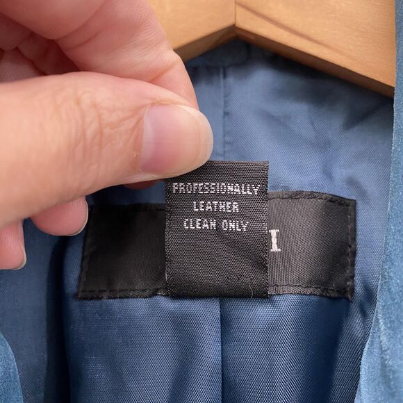 Alfani Leather Jacket Womens Large Blue Suede Lined Buttons Blazer - Picture 11 of 12